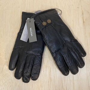 NEW Hestra Men's Size 9 Black Elk Leather Gloves • Fleece Lined • Snap Detail